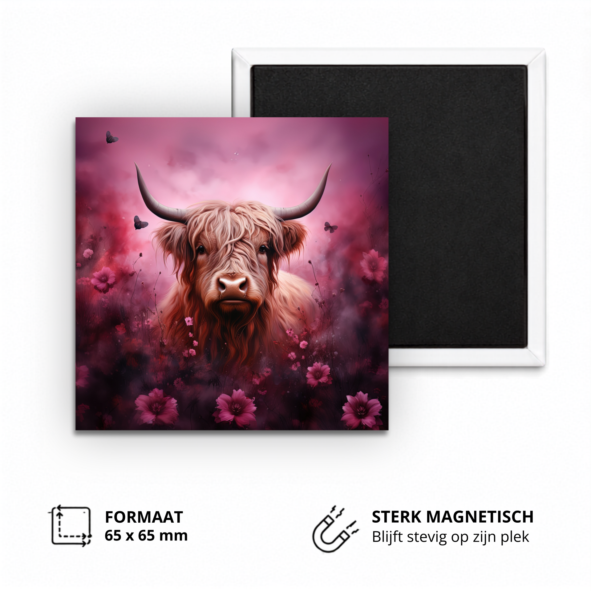 Koelkastmagneet higland cow pink