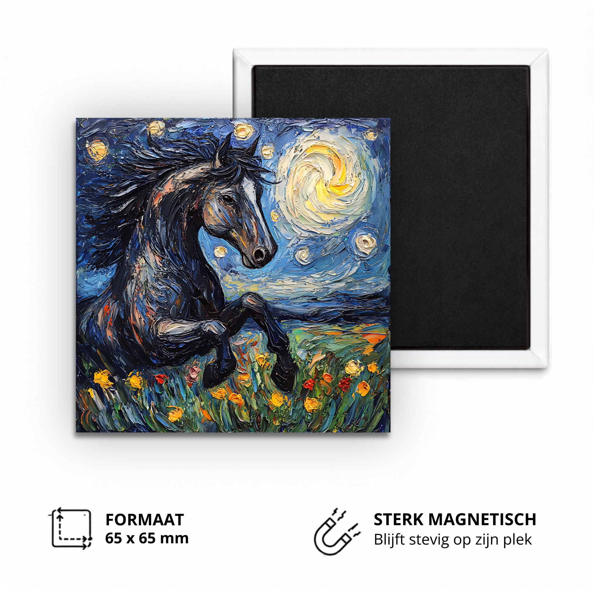 Koelkastmagneet, Horse in starry night painting (van Gogh)