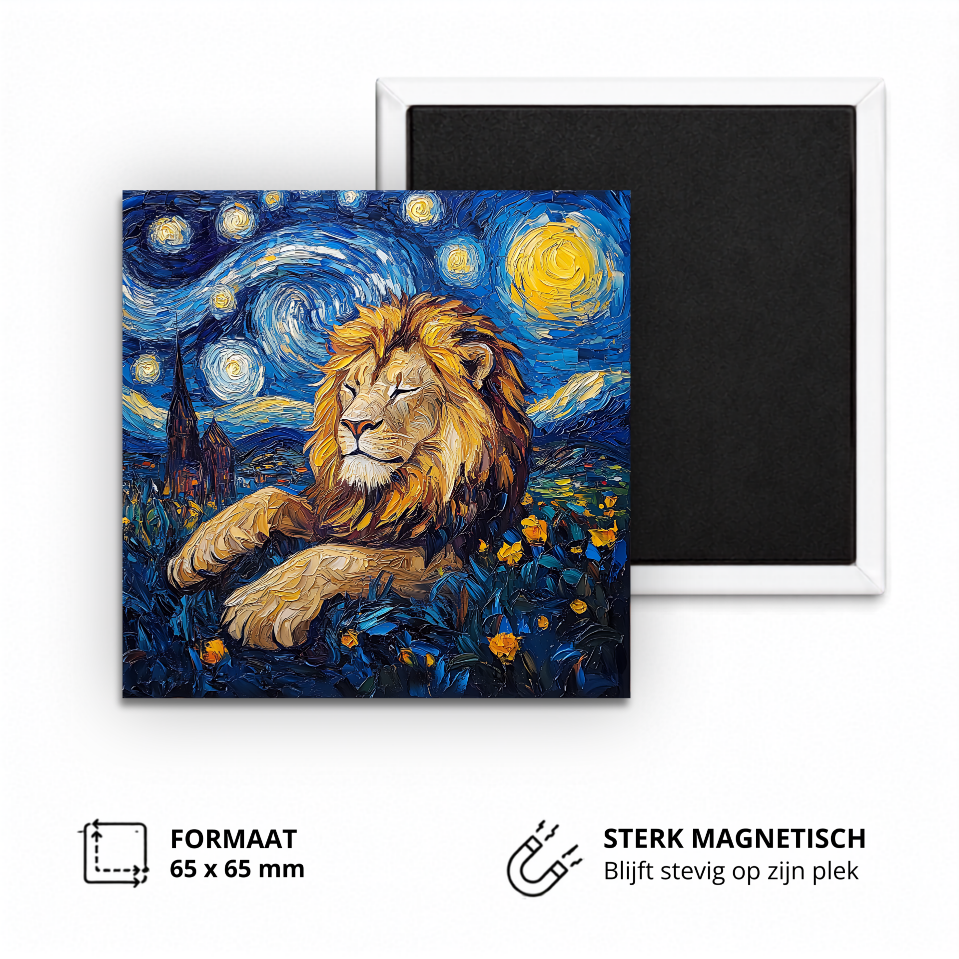 Koelkastmagneet, Lion in starry night painting (Van Gogh)