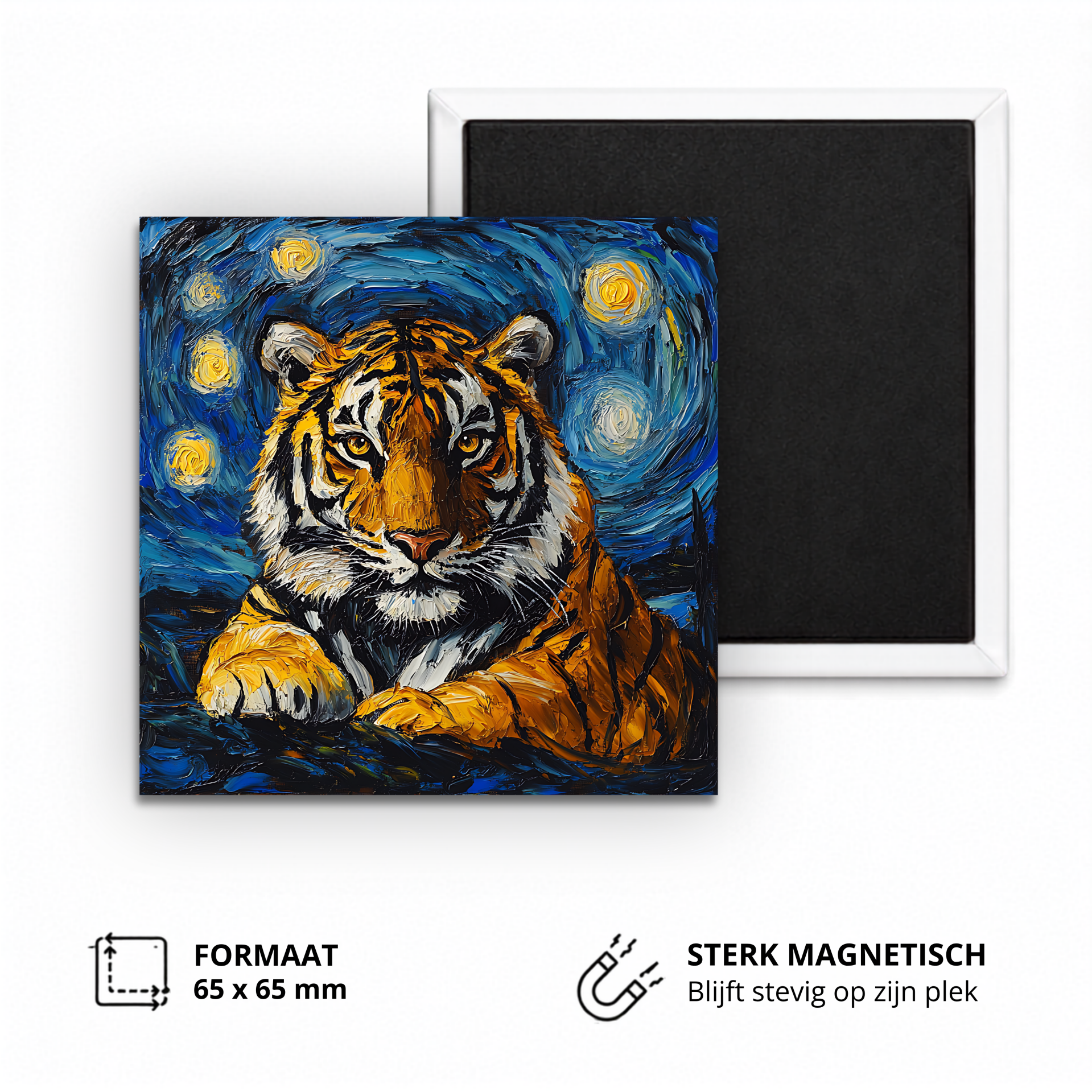 Koelkastmagneet Tiger in starry night painting (Van Gogh)