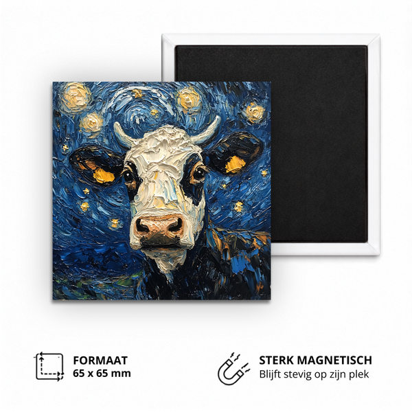 Koelkastmagneet, Cow in starry night painting (Van Gogh)