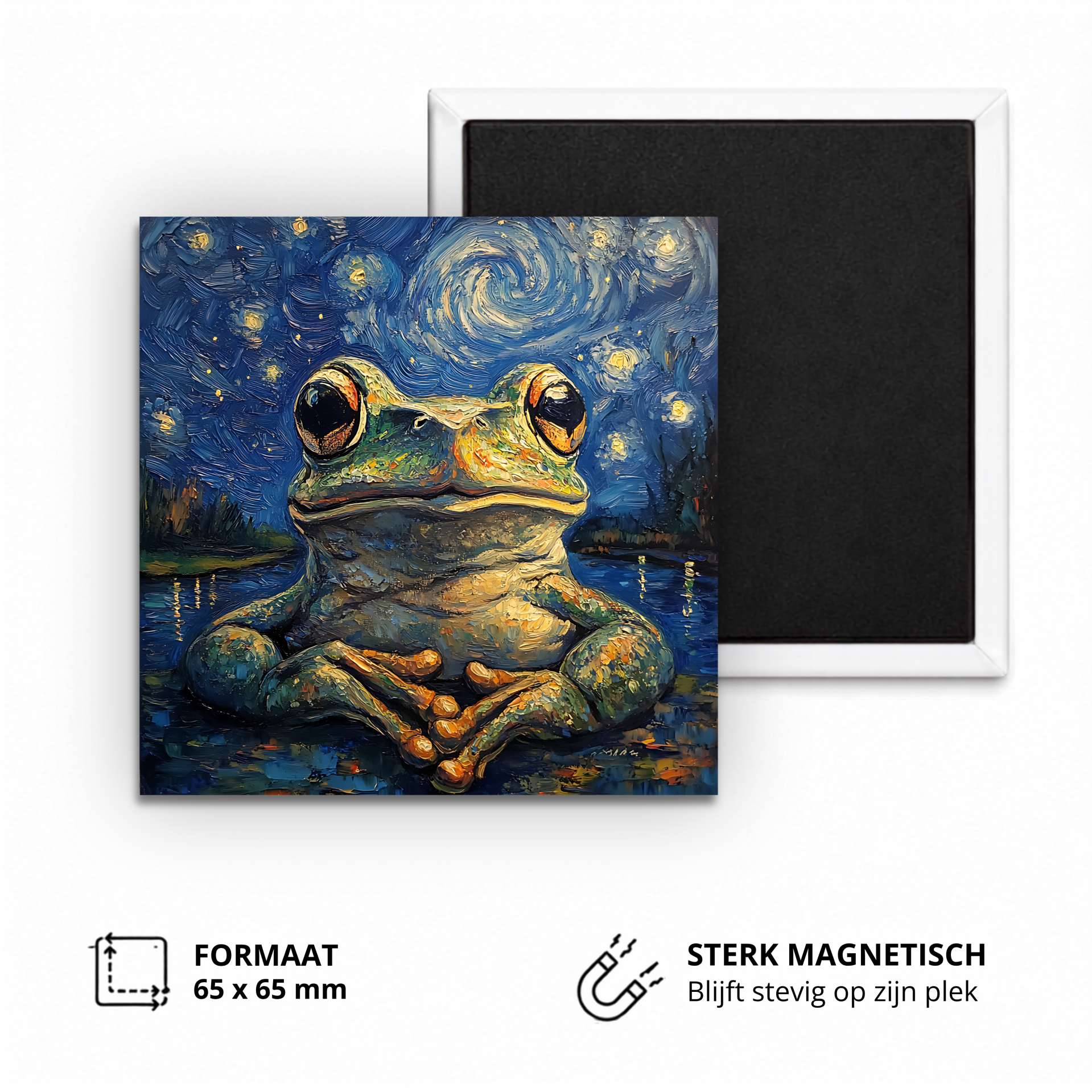 Koelkastmagneet, Frog in starry night painting (Van Gogh)