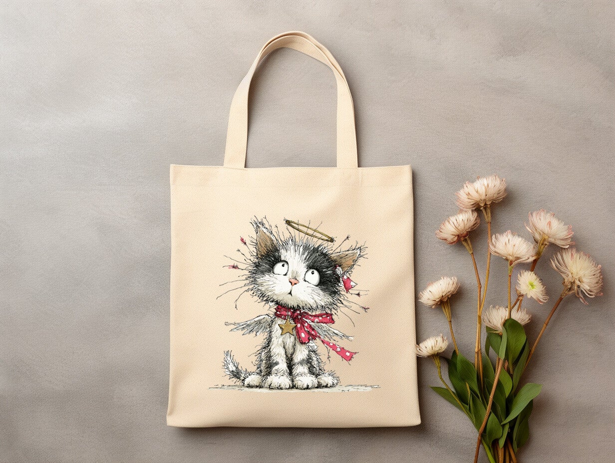 canvas tas Christmas cat