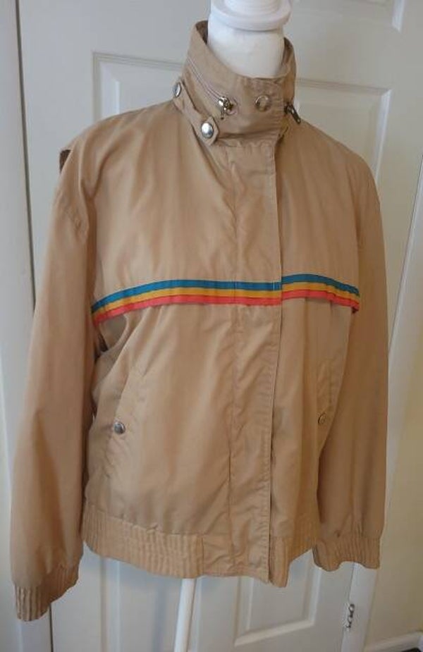 Vintage henri christian Jacket Size Small. Beige With Red, Orange And Blue Strip