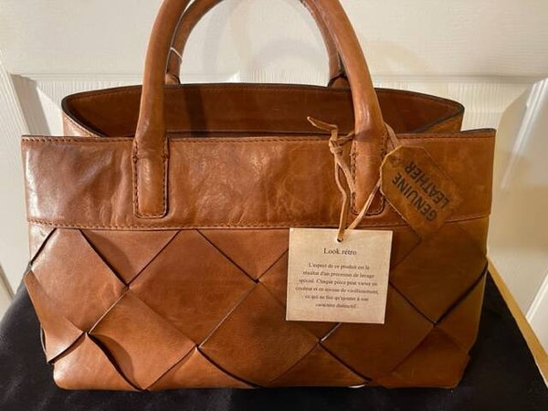 Woven Brown/Orange Genuine Leather Tote