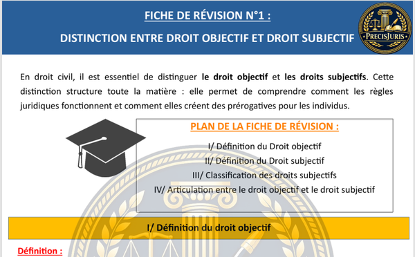 Fiche de révision n°1 : Distinction entre Droit objectif et Droit subjectif en droit civil
