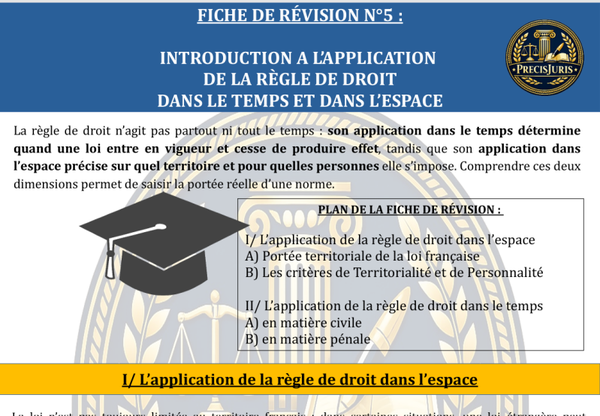 Fiche de révision n°5: L'application de la règle de droit dans le temps et dans l'espace