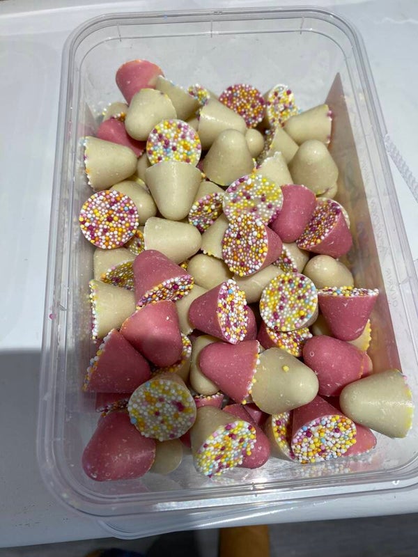 Pink and White Spinning Tops