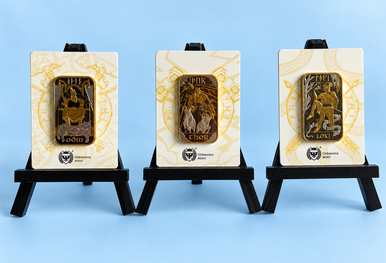 Germania Mint – Norse Gods 🇳🇴 : Odin, Thor & Loki 2026 | Set van 3 × 1 oz Zilverbaren | Gold & Ruthenium Multimetal Special Edition