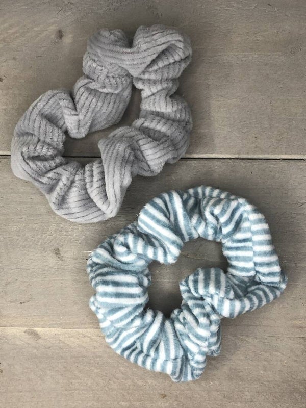 Scrunchies Gestreept - blauw/grijs
