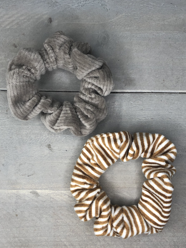 Scrunchie Gestreept - grijs/bruin