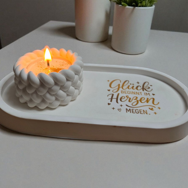 Ovale Tablett mit Teelichhalter mit verschieden Motiven