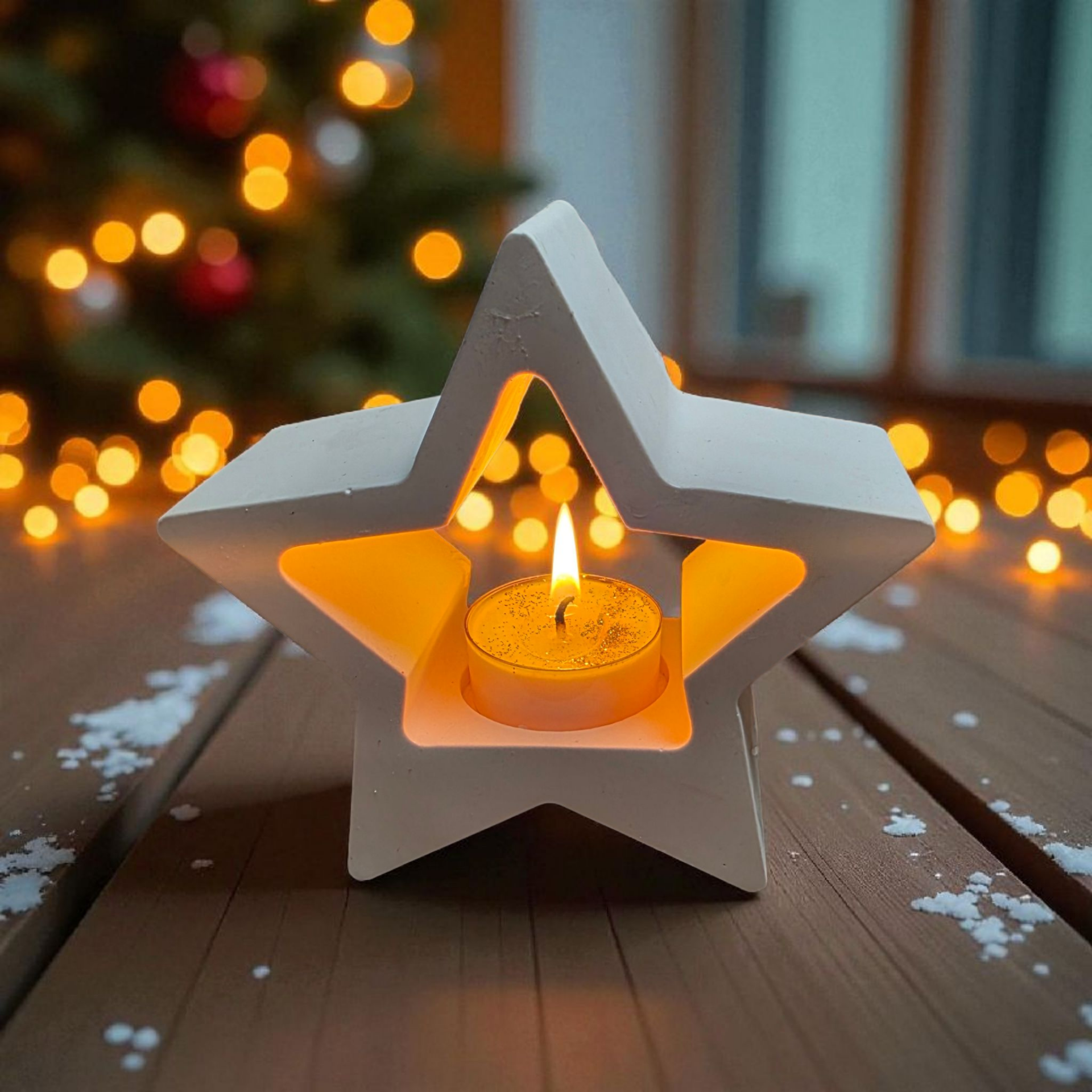 Gipsstern mit Teelichtern in verschieden Düften