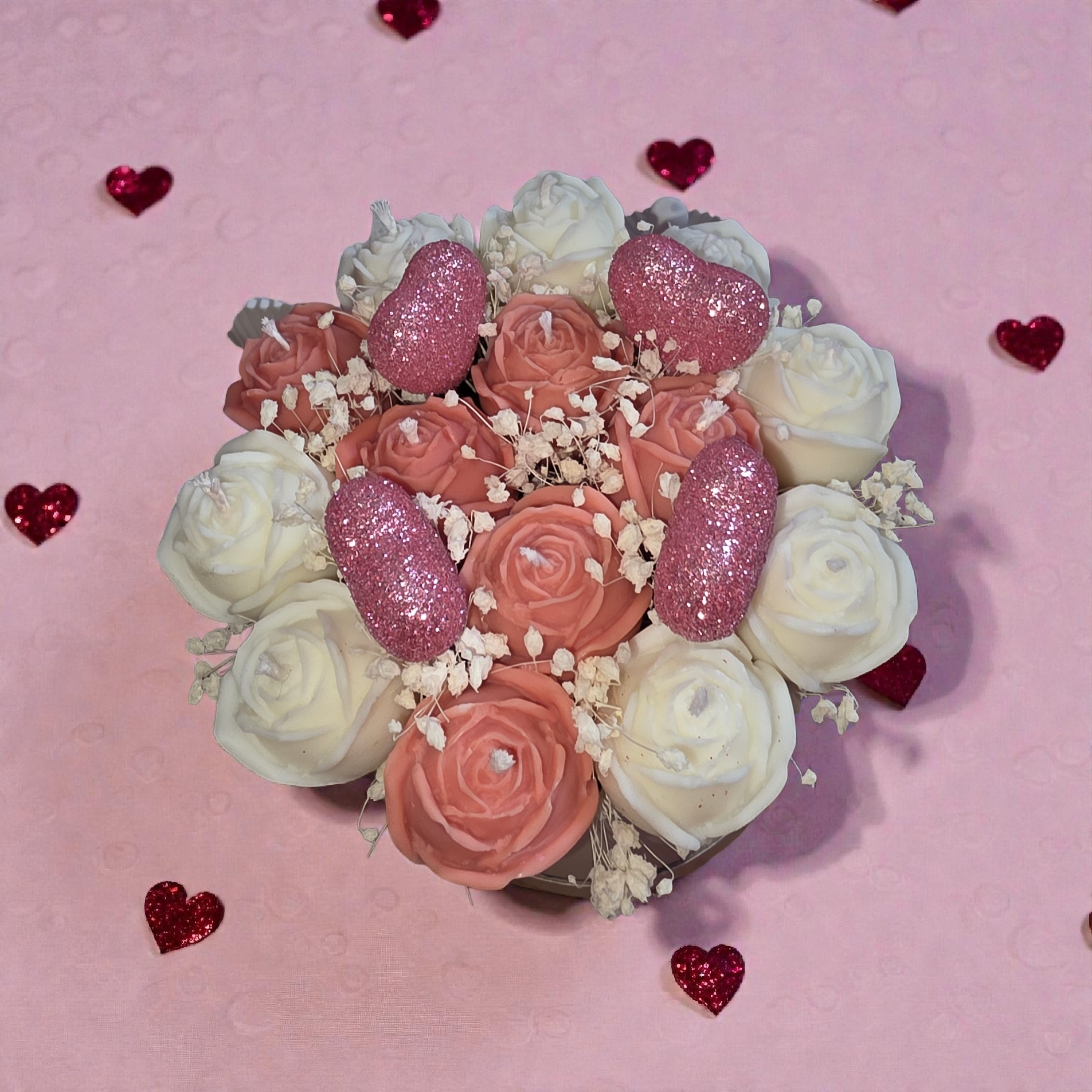 Kerzen-Rosenblumenstrauss ohne Duft rosa /weiss