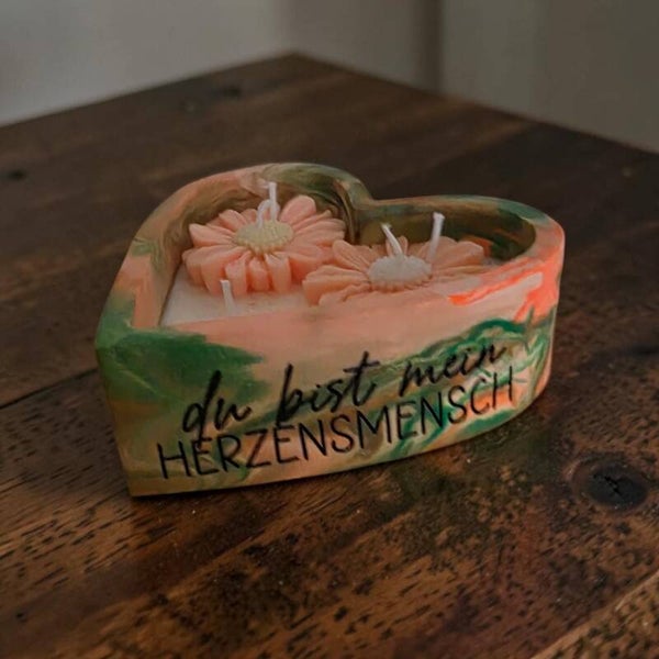 Duftkerze Orange Herzschalein grün/Lachs