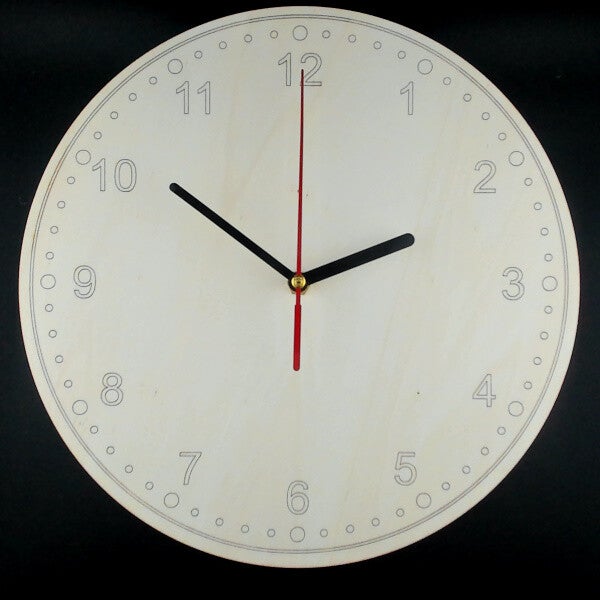 Laser cut clocks in various designs and colours