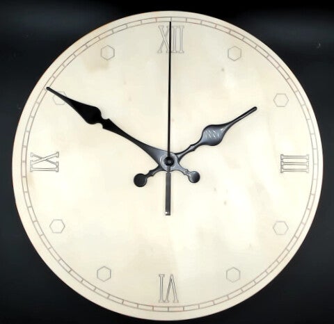Laser cut clocks in various designs and colours