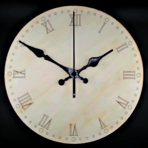 Laser cut clocks in various designs and colours