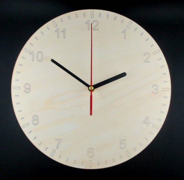 Laser cut clocks in various designs and colours