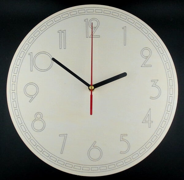 Laser cut clocks in various designs and colours