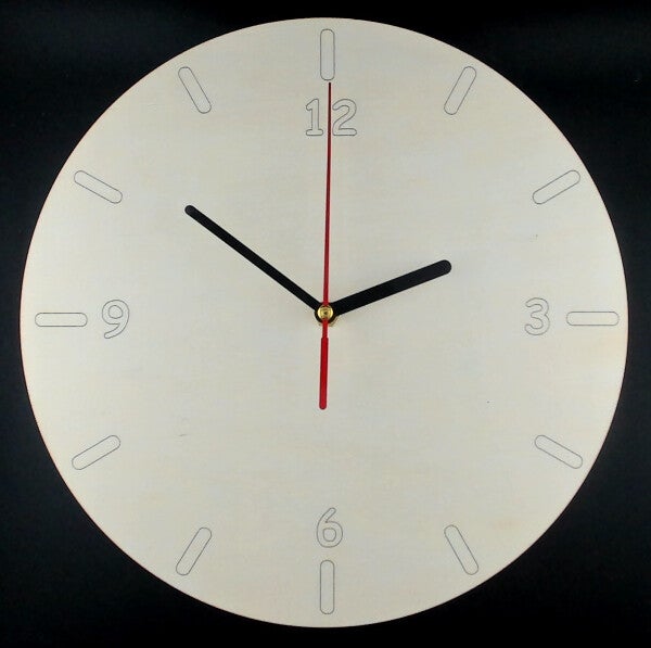 Laser cut clocks in various designs and colours