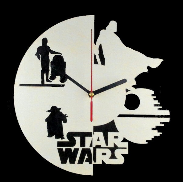 Laser cut clocks with various character designs and colours