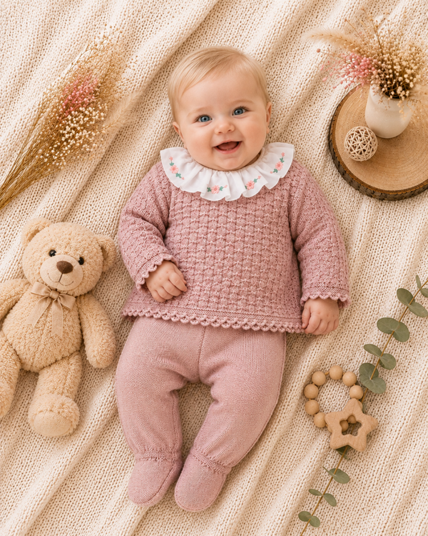 Zartes Baby-Strickset in Altrosa