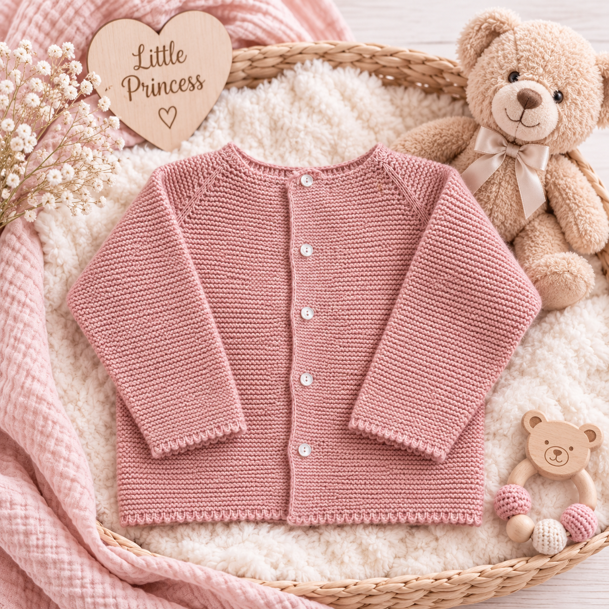 Cardigan in Maglia per Neonata – Rosa Antico