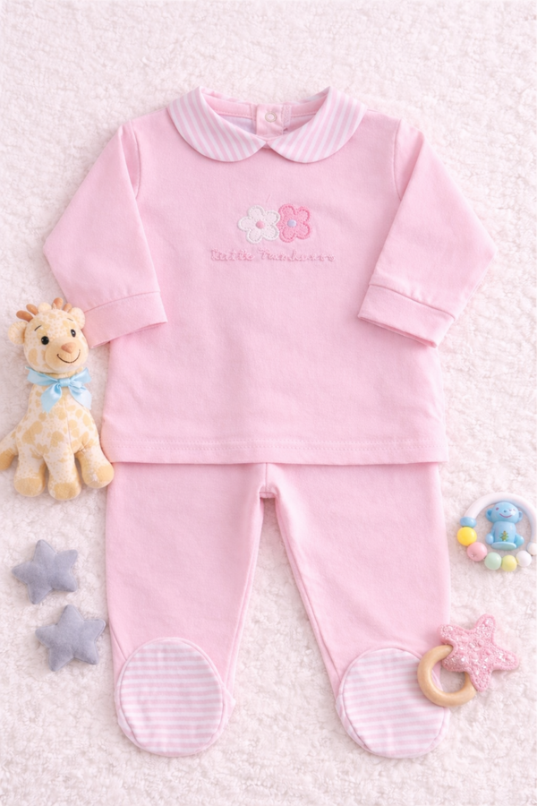Baby 2Teiler mit Blumen -Details im zarten Rosa