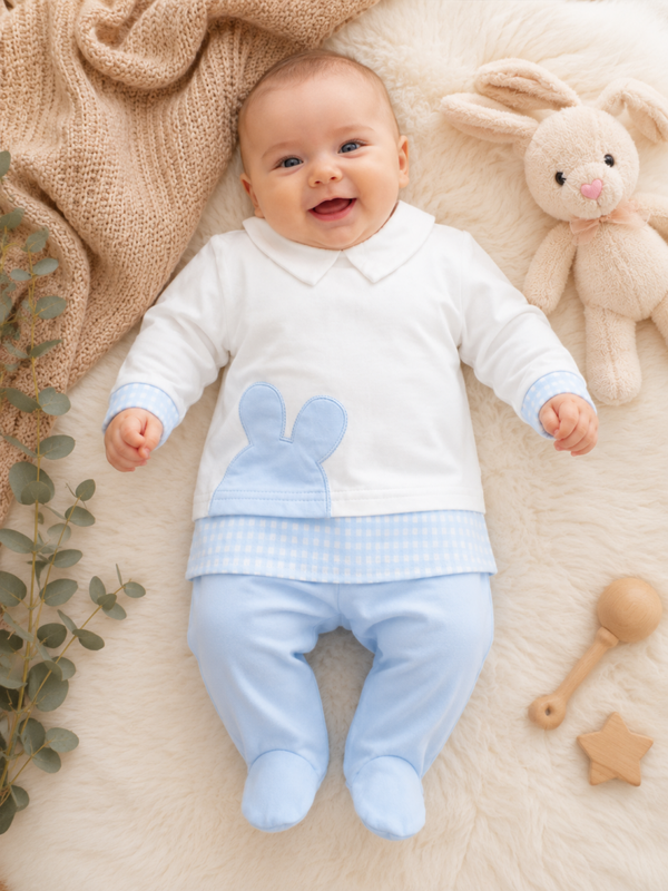 💙 Baby 2-teiliges Set „Little Bunny“ in Weiß & Hellblau 💙