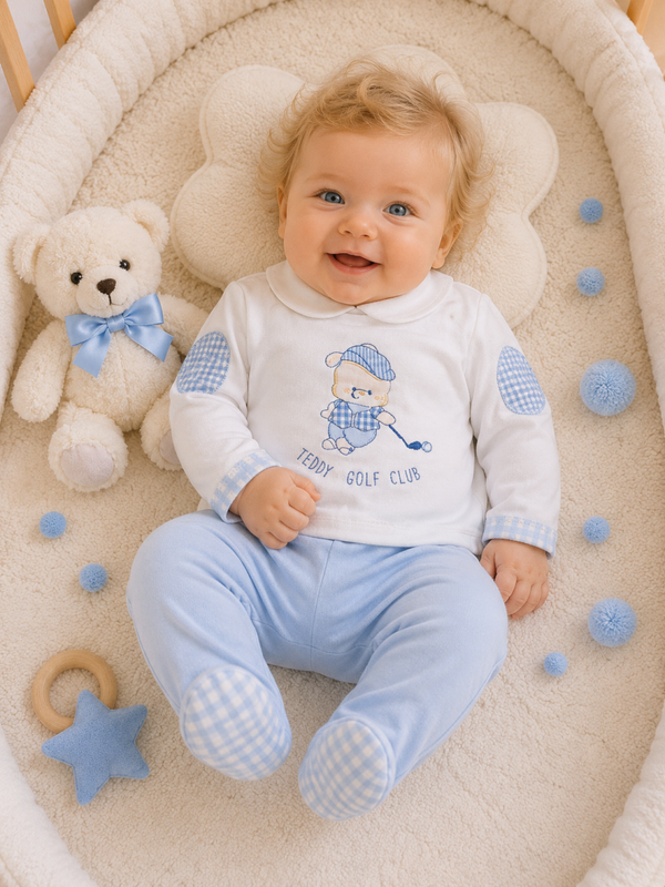 Baby 2Teiler mit Bärchen in Hellblau -Weiß