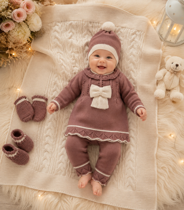 Completo Elegante in Lana –Set 5 Pezzi Cipolla/Panna
