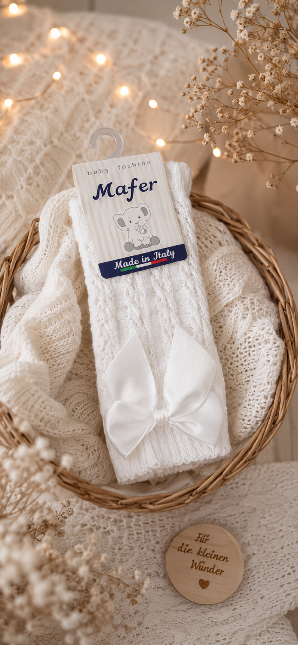 Baby Kniestrümpfe Weiß mit Schleife – Made in Italy