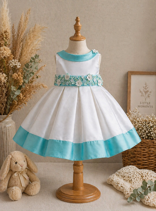Elegantes Kinderkleid in Weiß mit Türkis-Akzenten