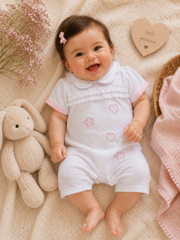 Baby Mädchen Sommer-Strampler Weiß/Rosa