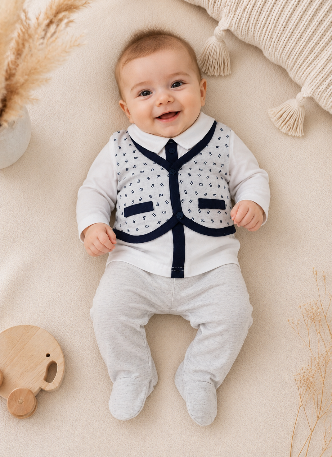 Baby 2-teiliges Set mit Hemd-Optik, Weste & Strampelhose
