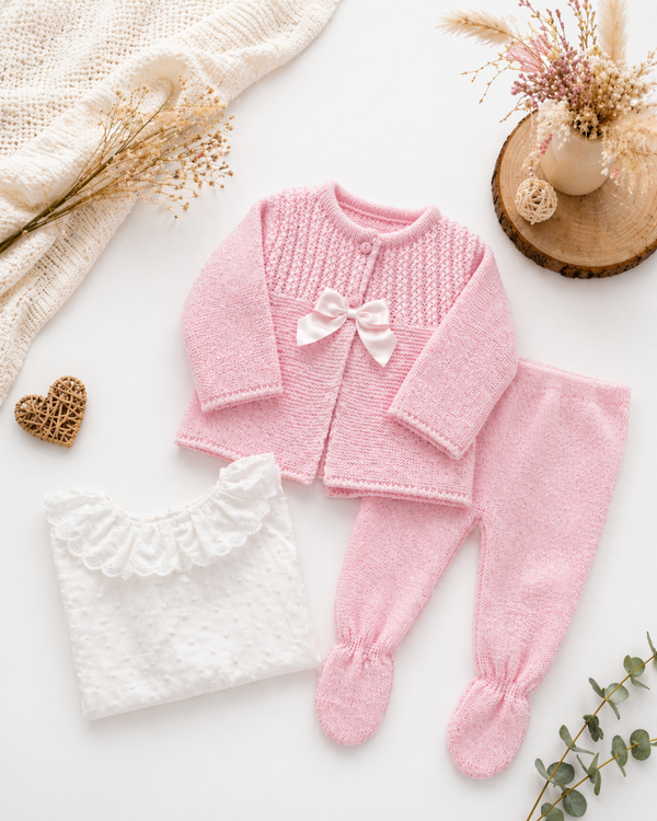ZartesZartes Baby-Strickset in Rosa mit Schleife