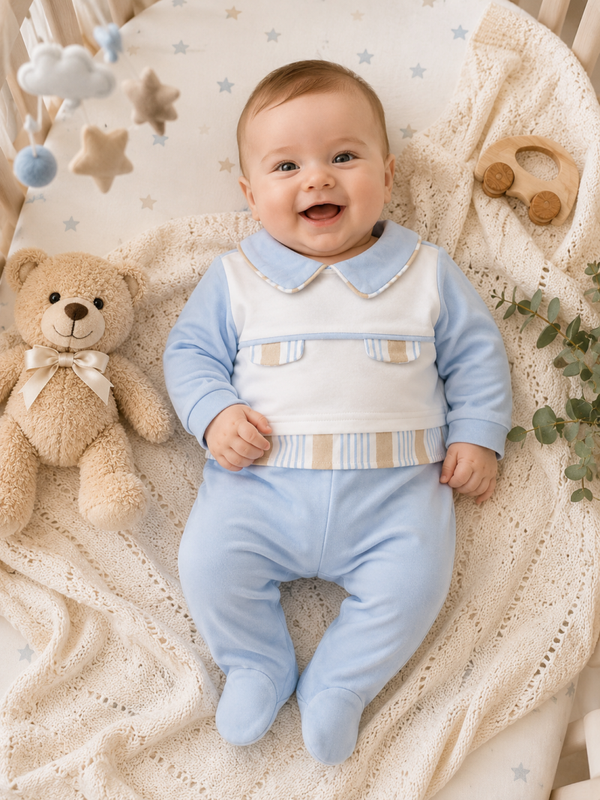 Baby Strampler - Hellblau/Weiß
