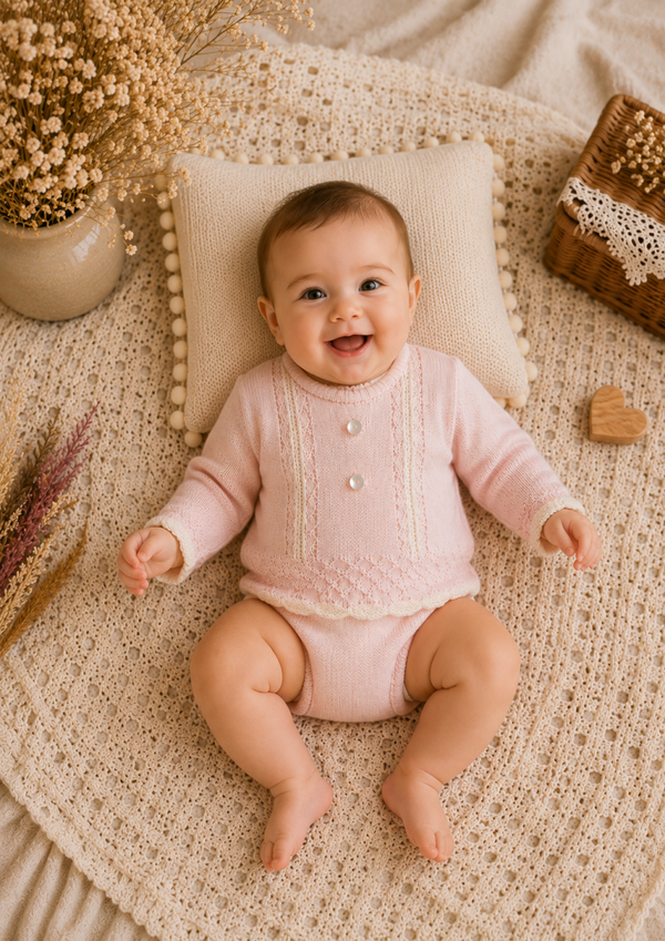 Gestricktes Baby-Set in Rosa