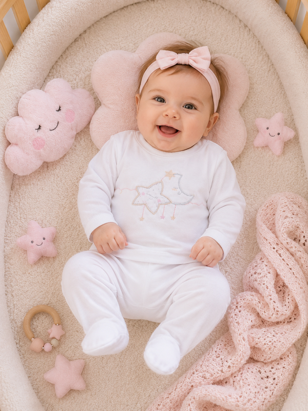 Baby 2Teiler in weiß mit Mond -Sternen Motiv