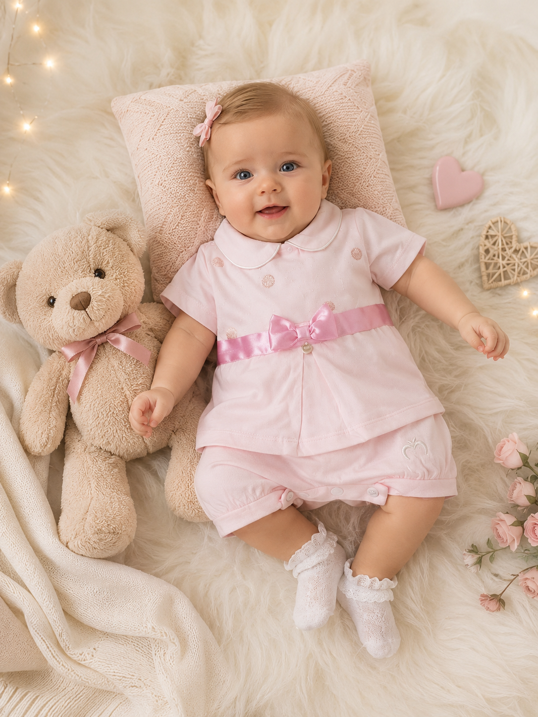Baby-Strampler Rosa mit Schleife – Süßer Sommer-Einteiler für Mädchen