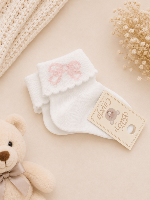 Baby-Söckchen mit Schleife – Weiß/Rosa