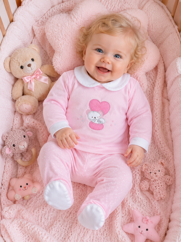 Baby 2Teiler mit Herzmotiv im zarten Rosa