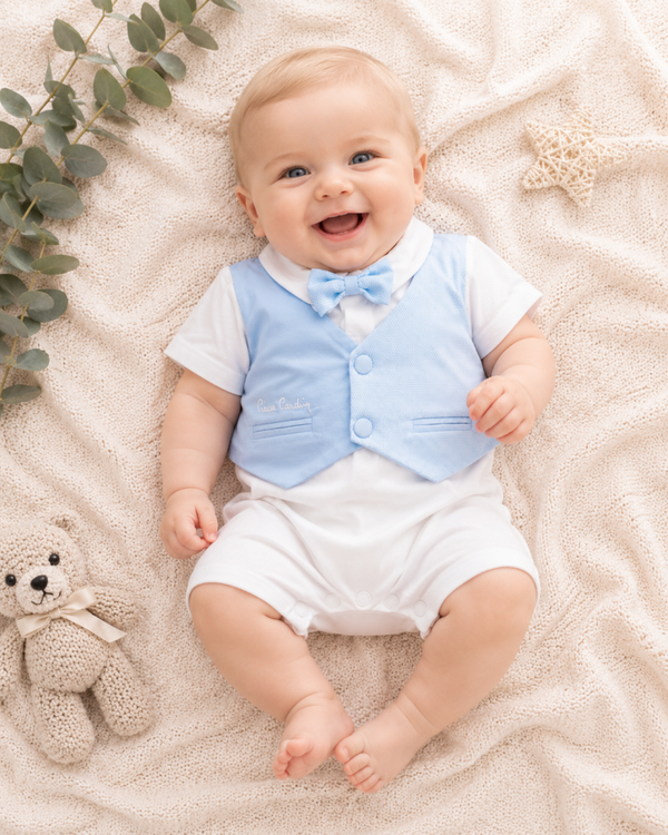 Eleganter Baby Strampler mit Fliege & Weste – Festliches Jungen Outfit 2-in-1 Look