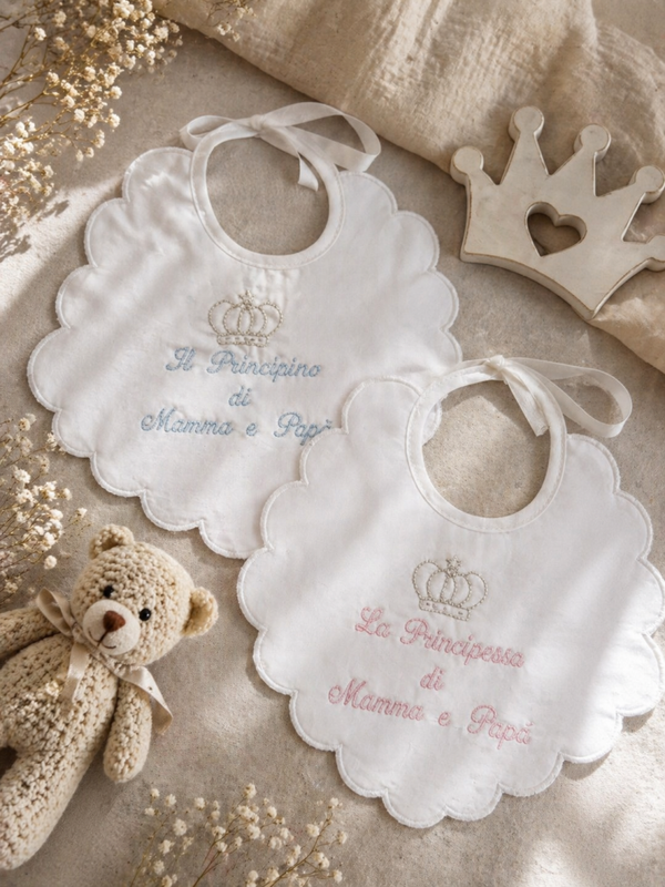 Baby Lätzchen IL PRINCIPE -PRINCIPESSA  DI  MAMMA E PAPÀ