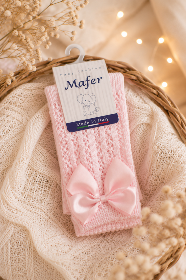 Baby Kniestrümpfe Rosa mit Schleife – Made in Italy