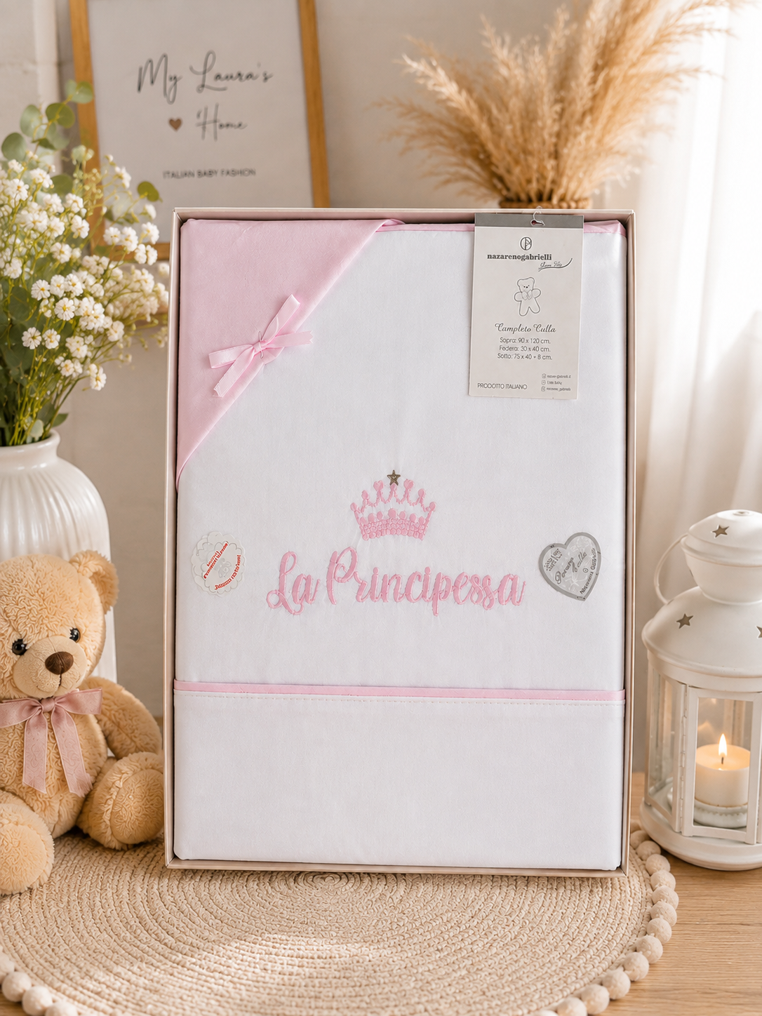 Completo culla "La Principessa" –  ricamato in rosa
