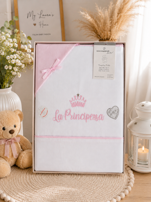 Completo culla "La Principessa" –  ricamato in rosa