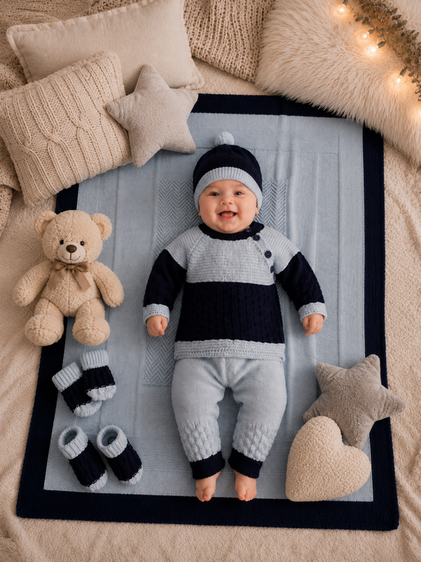 Baby Strick-Set aus Wolle – 5-teiliges Komplettset