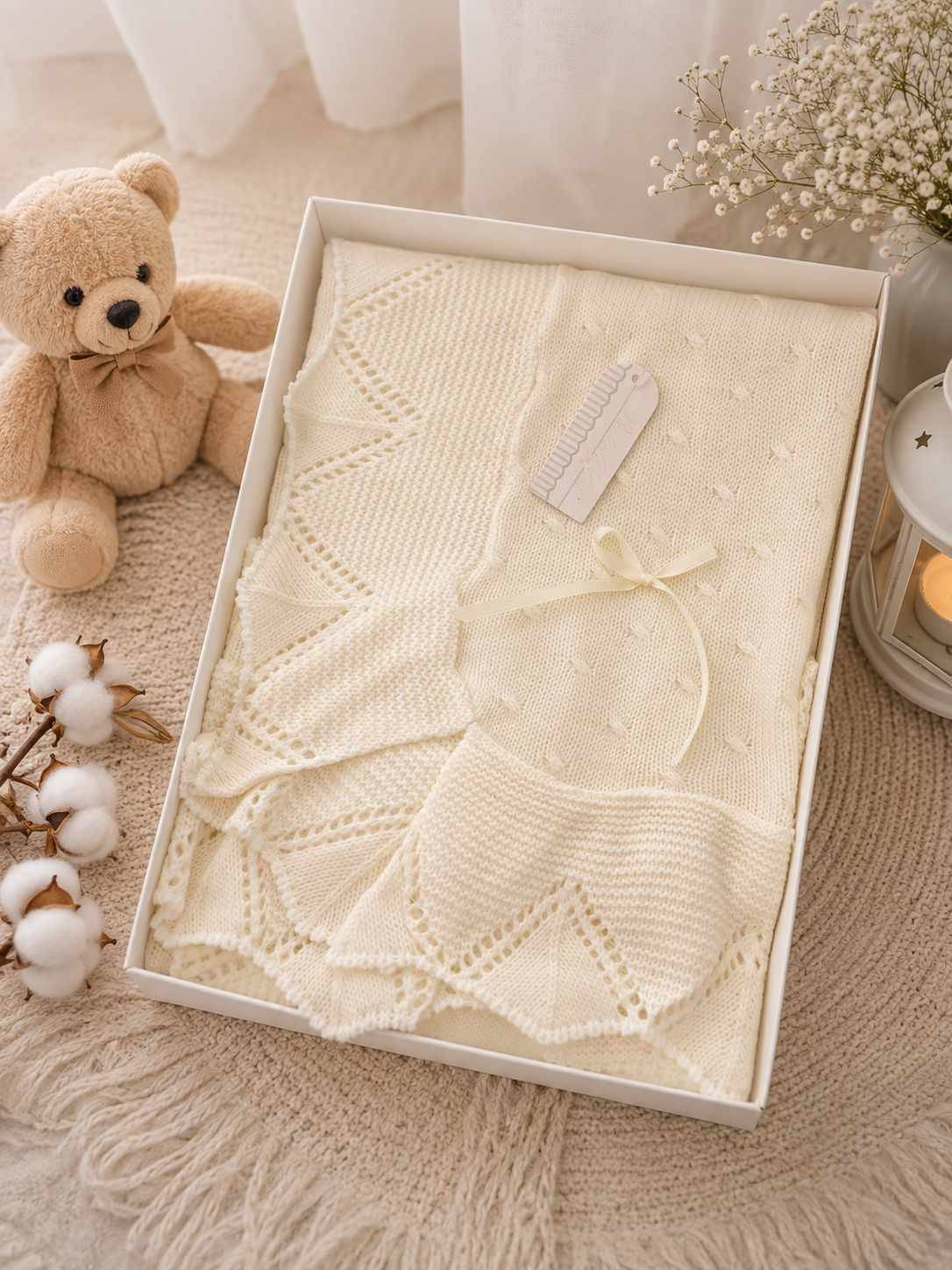 Copertina in misto Lana per Culla smacchinata con voile